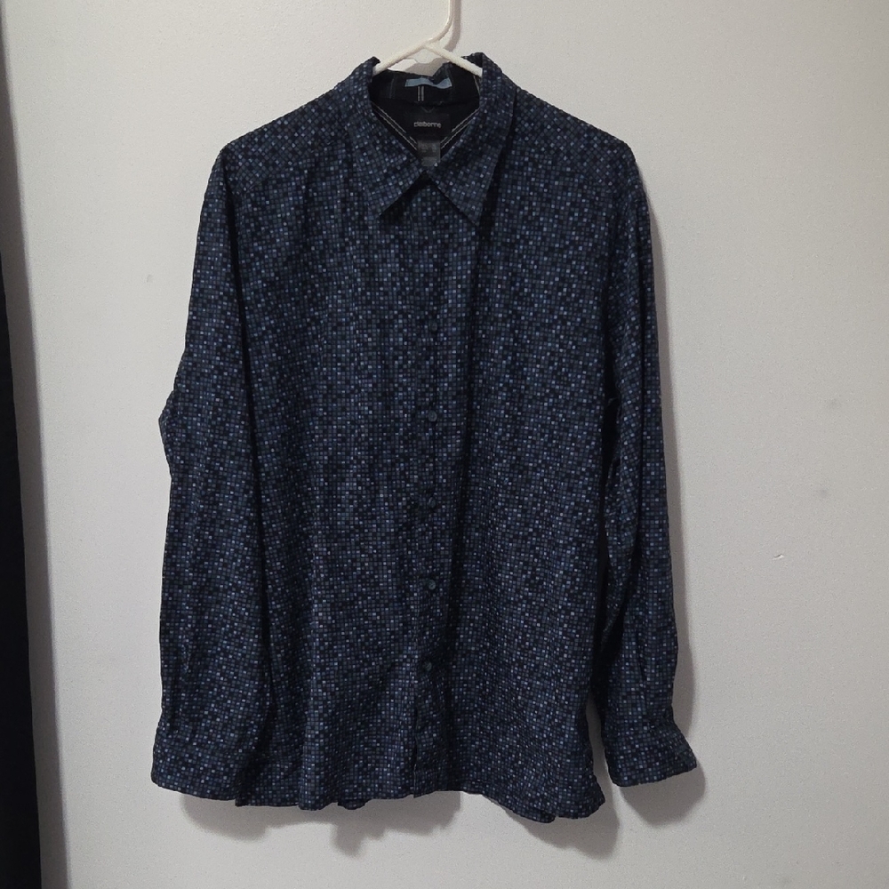 Claiborne Blue and Black Checkered Shirt